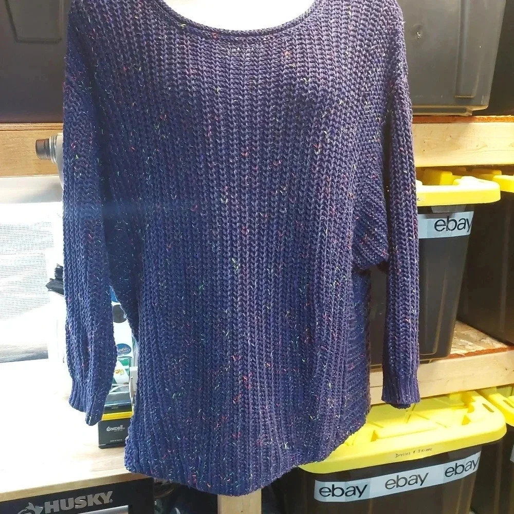 Free People Neon Lights Knit Sweater in Midnight Aura Combo Oversized Medium